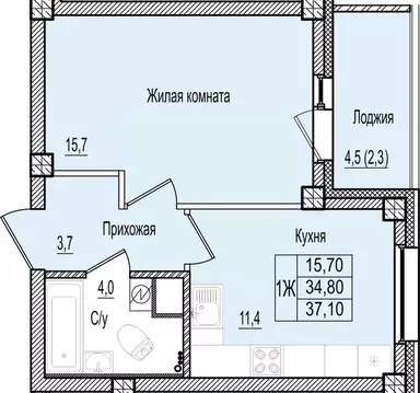 1-к кв. Псковская область, Псков Крестовский жилой комплекс (37.1 м)