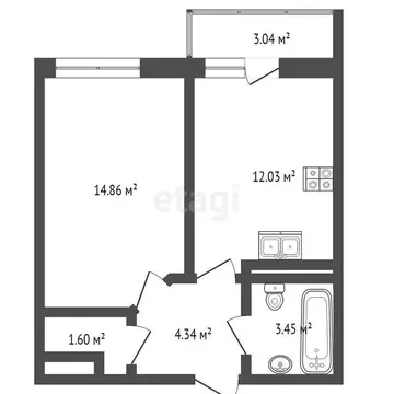 1-комнатная квартира: Анапа, улица Ленина, 173Ак2 (40 м)