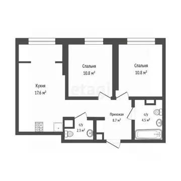 2-к кв. Тюменская область, Тюмень Харьковская ул., 74 (54.6 м)