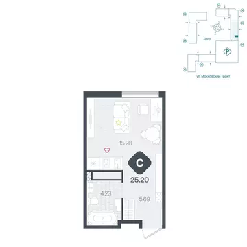 Квартира-студия: Тюмень, жилой комплекс Сибирский (25.2 м)