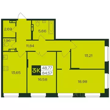 3-к кв. Чувашия, Чебоксары просп. Чебоксарский, 49к3 (85.6 м)
