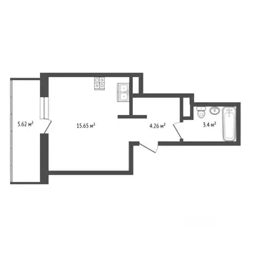 Студия Тюменская область, Тюмень ул. Краснооктябрьская, 10 (26.12 м)