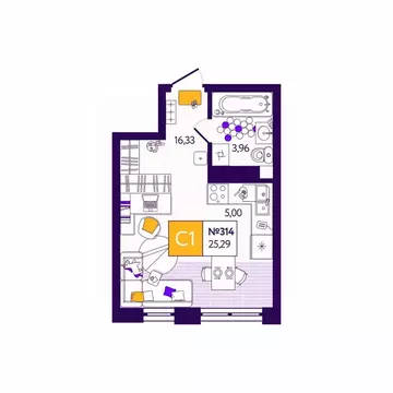 Студия Тульская область, Тула Все и Сразу жилой комплекс (25.29 м)