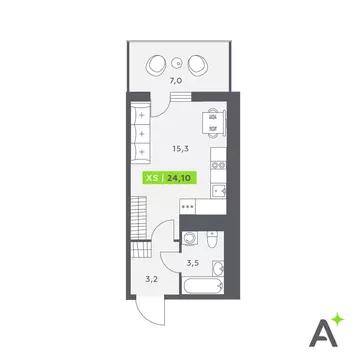 Квартира-студия: Кудрово, Солнечная улица, 4 (24.1 м)