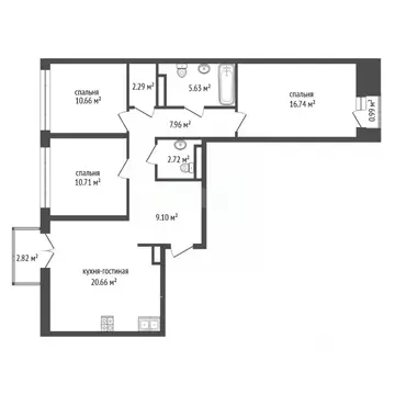 3-к кв. Тюменская область, Тюмень ул. Газовиков, 38 (87.7 м)