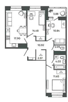 3-к кв. Ленинградская область, Ломоносовский район, Аннинское ...