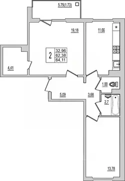 2-к кв. Псковская область, Псков Рижский просп., 94Г (64.11 м)