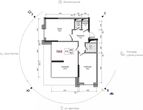 2-к кв. Калужская область, Обнинск ул. Усачева (76.3 м)
