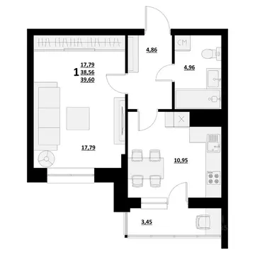 1-к кв. Белгородская область, Белгород ул. Квасова (39.6 м)