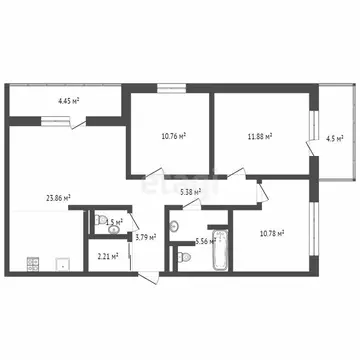 3-комнатная квартира: Тюмень, улица Ю.-Р.Г. Эрвье, 30к4 (76.7 м)