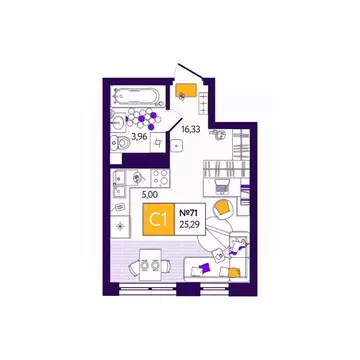 Студия Тульская область, Тула Все и Сразу жилой комплекс (25.29 м)