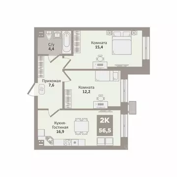 2-к кв. Курганская область, Курган Заозерный жилрайон, 12-й мкр, 2 ...