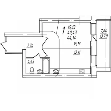1-к кв. Вологодская область, Череповец Комсомольская ул., 15 (44.14 м)