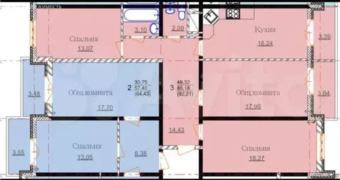 3-комнатная квартира: Махачкала, улица Времена Года, 7А (93 м)