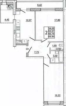 2-к кв. Смоленская область, Смоленск ул. Нахимова, 23А (69.6 м)