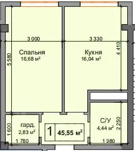 1-к кв. Кабардино-Балкария, Нальчик ул. Мусова (45.55 м)