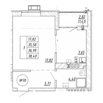 1-к кв. Калининградская область, Зеленоградск  (38.4 м)