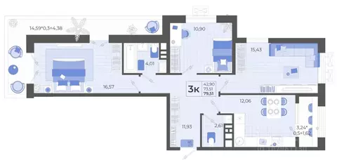 3-к кв. Краснодарский край, Тихорецк ул. Калинина, 114 (79.52 м)