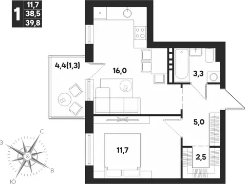1-к кв. Пермский край, д. Кондратово ул. Парфенова, 5 (39.8 м)