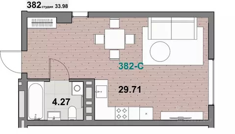 1-к кв. Калининградская область, Зеленоградск ул. Гагарина (33.98 м)
