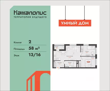 2-к кв. Пермский край, Пермь Заимка мкр, Камаполис жилой комплекс ...