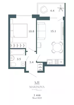 Студия Санкт-Петербург просп. Орлово-Денисовский, 20к1 (32.8 м)