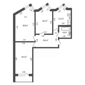 3-к кв. Башкортостан, Стерлитамак ул. Худайбердина, 56А (83.5 м)
