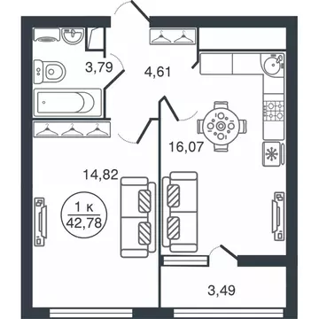 1-к кв. Тверская область, Тверь Бурашевское ш., 60 (42.78 м)