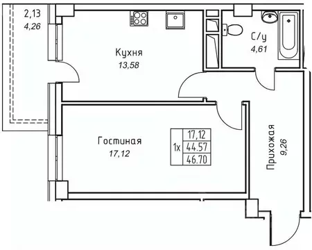 1-к кв. Саха (Якутия), Якутск 11-й кв-л,  (46.7 м)
