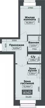 2-к кв. Хакасия, Абакан Скандия жилой комплекс (39.7 м)