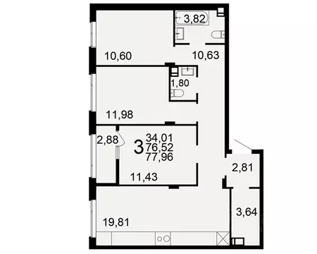 3-к кв. Тульская область, Тула Флагман жилой комплекс (76.52 м)