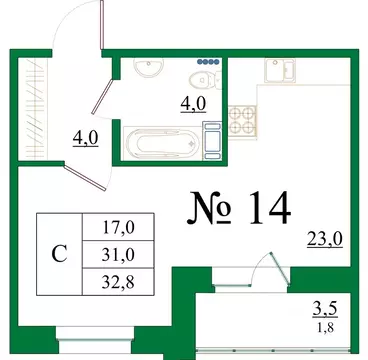 Студия Ленинградская область, Гатчина Красносельское ш., 4А (32.8 м)