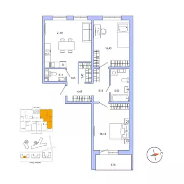 2-к кв. Ленинградская область, Гатчина ул. Чехова, 39 (78.3 м)