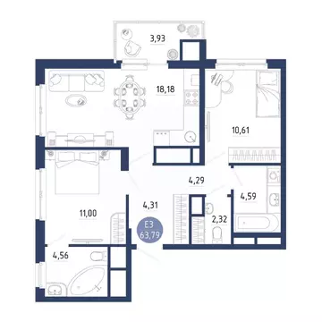 2-к кв. Рязанская область, Рязанский муниципальный округ, с. Дядьково ...