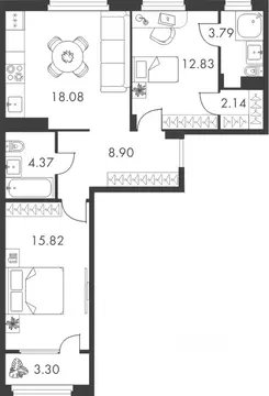 2-к кв. Тульская область, Тула ул. Карпова, 103А (69.23 м)