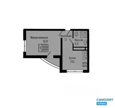 1-комнатная квартира: село Ольгинка, Солнечная улица, 21 (26.7 м)