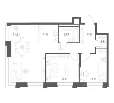 2-к кв. Москва Верейская 41 жилой комплекс, 1.1 (65.4 м)