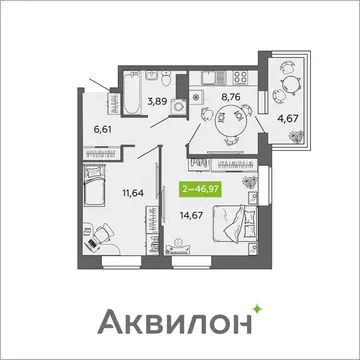 2-к кв. Архангельская область, Северодвинск И-1 кв-л, Аквилон Нео ...