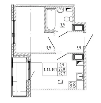 1-комнатная квартира: посёлок Шушары, Чудовская улица, 14к1 (30.7 м)