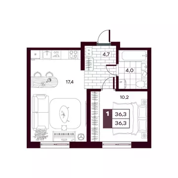 1-к кв. Тюменская область, Тюменский муниципальный округ, д. Дударева ...