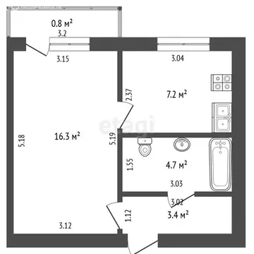 1-комнатная квартира: Альметьевск, улица Ризы Фахретдина, 57Е (32 м)