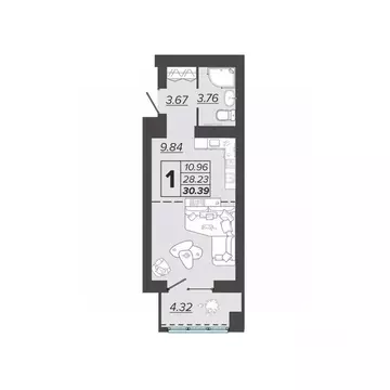 1-к кв. Брянская область, Брянск Архитектор жилой комплекс (30.39 м)