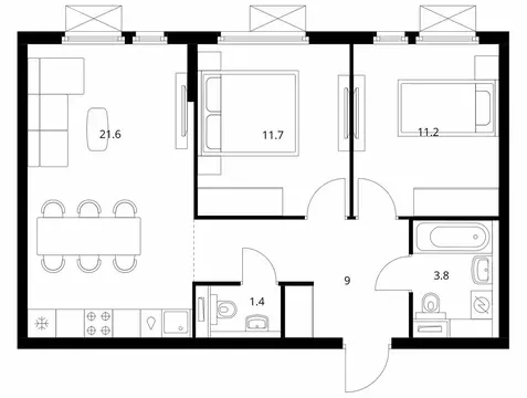 2-комнатная квартира: Мытищи, Ярославское шоссе, 120Бк4 (57.6 м)