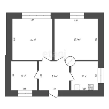 Квартира, 3 комнаты, 56.4 м