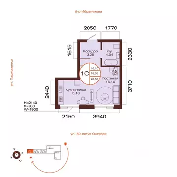 1-к кв. Башкортостан, Уфа ул. Пархоменко (28.58 м)