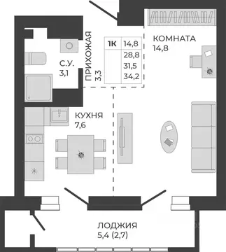 1-к кв. Алтайский край, Барнаул тракт Павловский, 251Б (31.5 м)