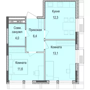 2-к кв. Татарстан, Казань Паркмаяк жилой комплекс (47.3 м)