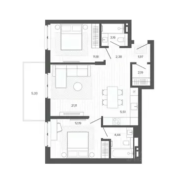 3-к кв. Алтайский край, Барнаул ул. Сизова, 20 (69.46 м)
