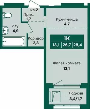 1-к кв. Алтайский край, Барнаул Камчатка жилой комплекс (28.4 м)