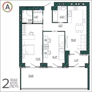 2-к кв. Брянская область, Брянск ул. Ульянова (80.3 м)